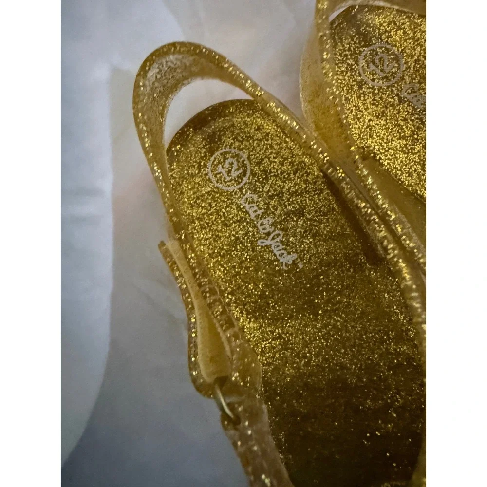 Cat & Jack Girls Gold Glitter Jelly Sandals Bow Ankle Strap Size 12